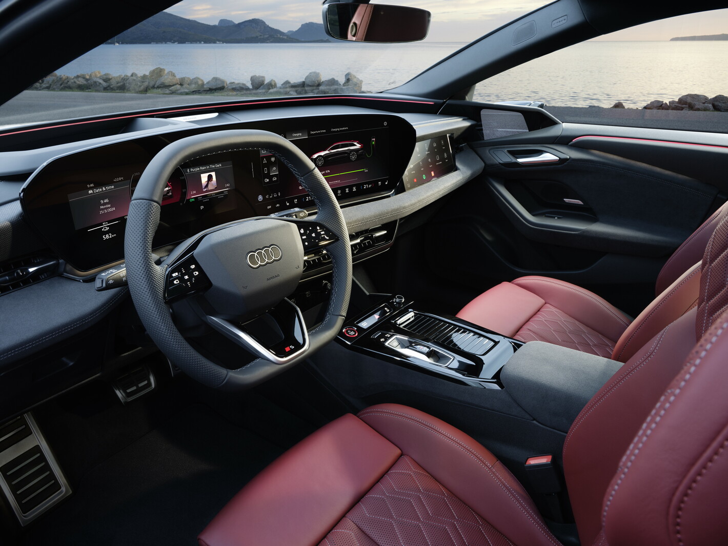 Groep Thoen Audi S6 e-tron interieur bestuurder rode zetels