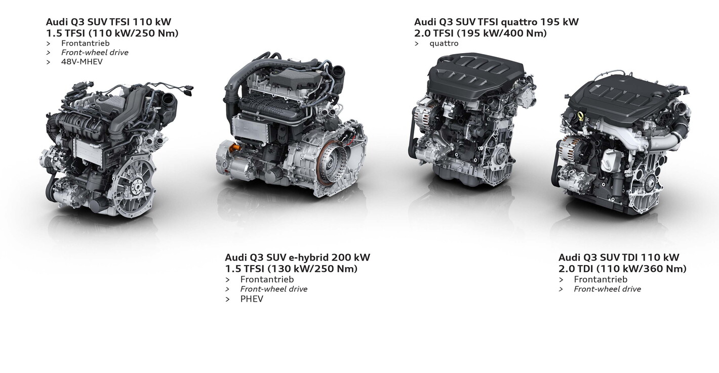 verschillende motoren van de nieuwe audi Q3 2025