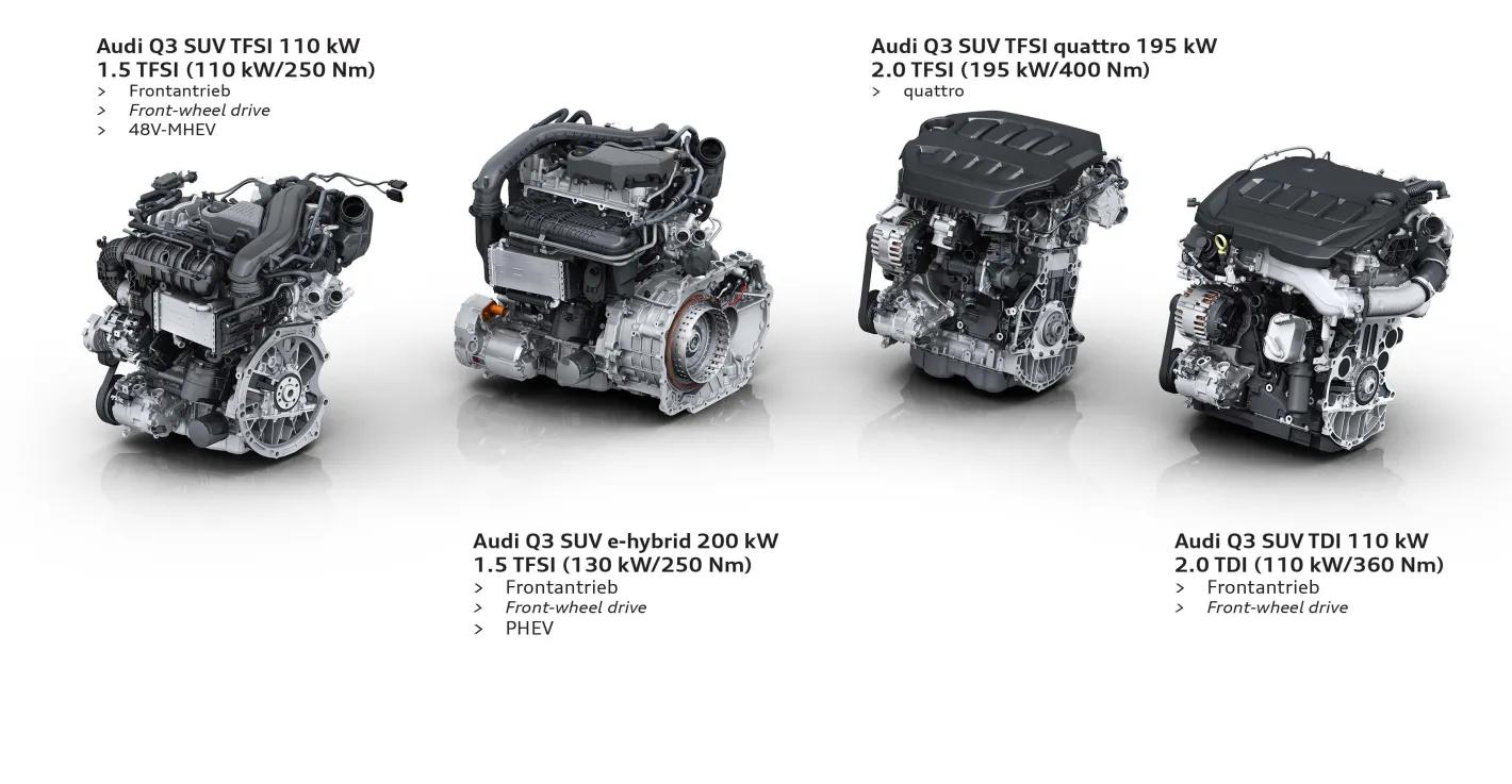 verschillende motoren van de nieuwe audi Q3 2025