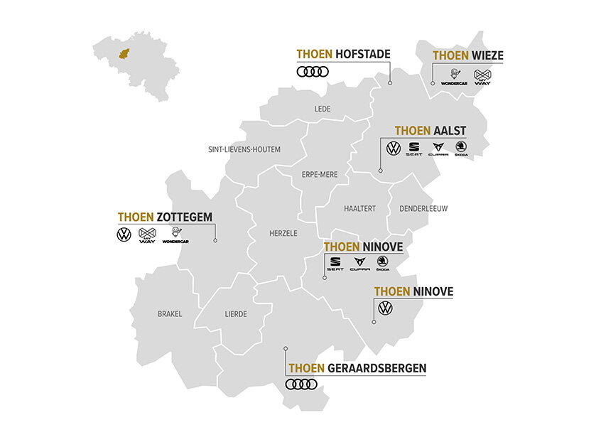 Ligging showrooms groep thoen