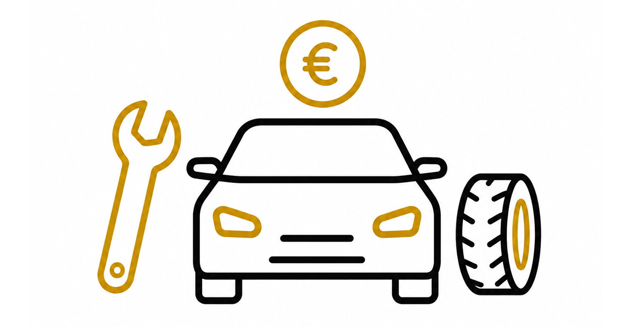 icoon wagen tussen moersleutel en autoband